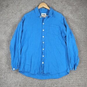 FLAX Linen Button‎ Up Shirt Men's Small Long Sleeve Blue Casual Lightweight